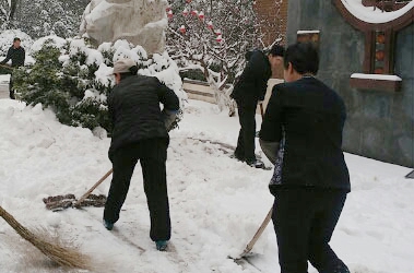 瑞雪纷飞 员工除雪齐上阵